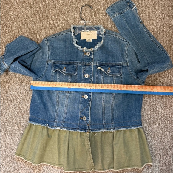 Pilcro And The Letterpress @ Anthropologie Olive Peplum Denim Jacket Size Small - Picture 7 of 9